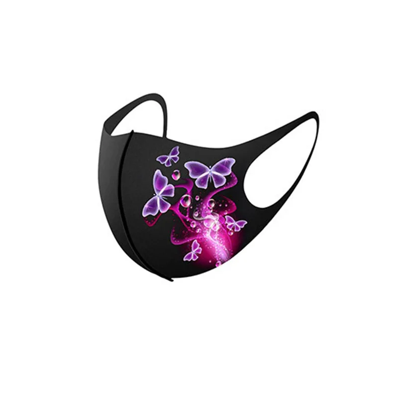 On the New Ice Silk Screen Printing Hua Hudie Masks Washable Black Stereo Masks for Men and Women Hanging Ear Folding Masks.
