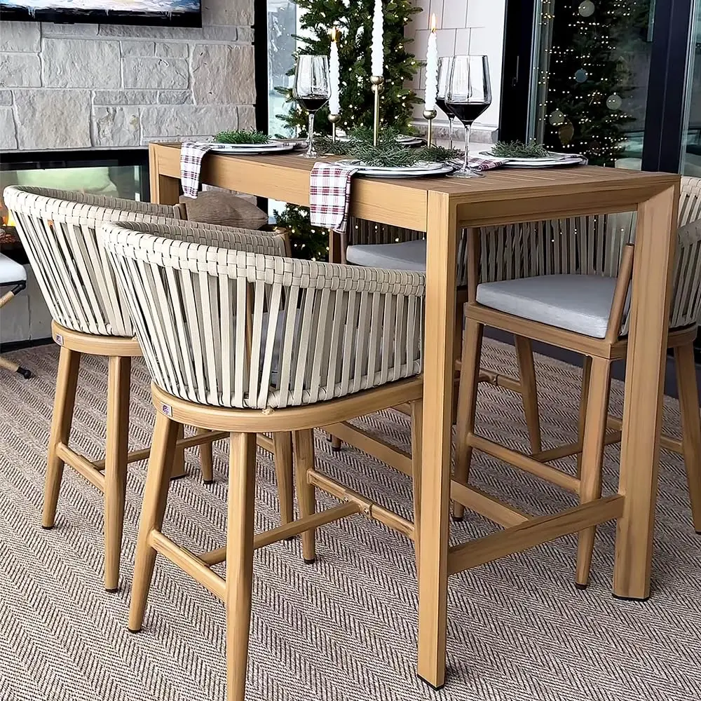 

3pcs Counter Height Bar Set Aluminum Wicker Chairs & Bistro Table Outdoor Patio Garden Kitchen Poolside, Customized