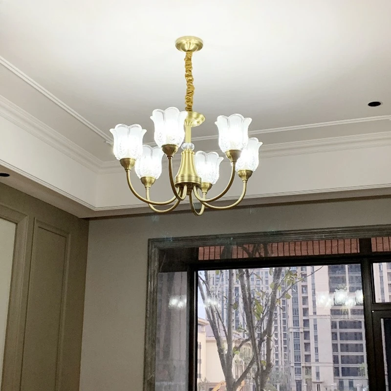 American Designer Pendant Lights Flower Shape Glass LED Hanging Lamps Villa Living Room Hotel Lobby Luxury Decoration Chandelier