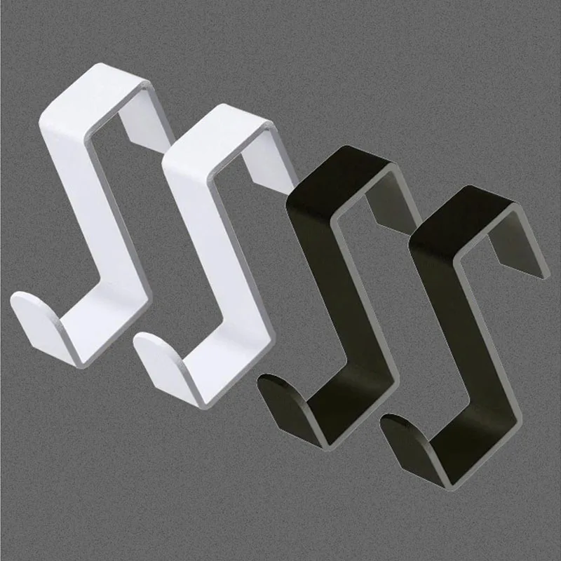 2PCS Stainless Steel S-Shaped Rear Hook for Kitchen Cabinet Door Non-Perforated Movable Bathroom Shelf Black Clothes Hook