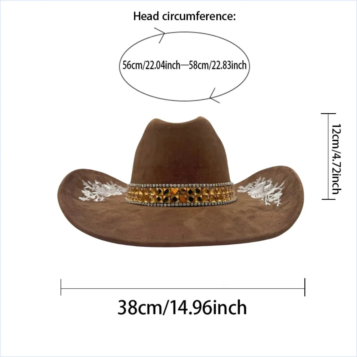 HongLuan Brown Glitter Costume Hat Adult, Cowboy Hats Rhinestone for Woman, Cowboy Cosplay Female Accessories & Cowgirl Cap
