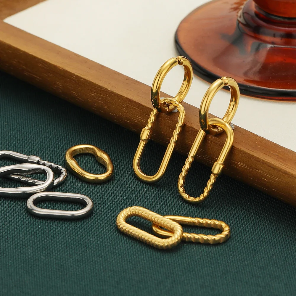 10pcs Gold Plated Stainless Steel Oval Texture Charms Connector Pendant for DIY Jewelry Crafts Necklace Bracelet Making Findings