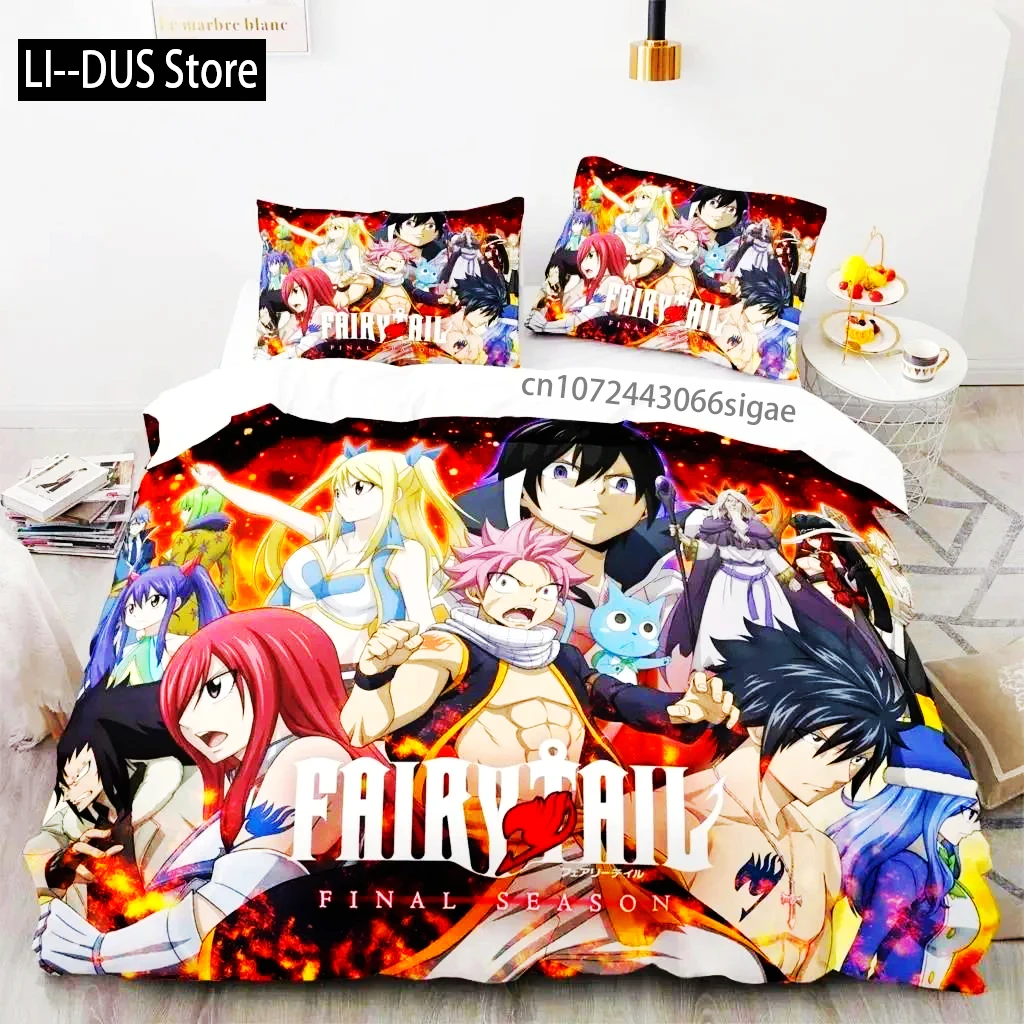 

3D Print Fairy Tail Anime Natsu Bedding Set Duvet Cover Bed Set Quilt Cover Pillowcase Comforter King Queen Size Boys Adult