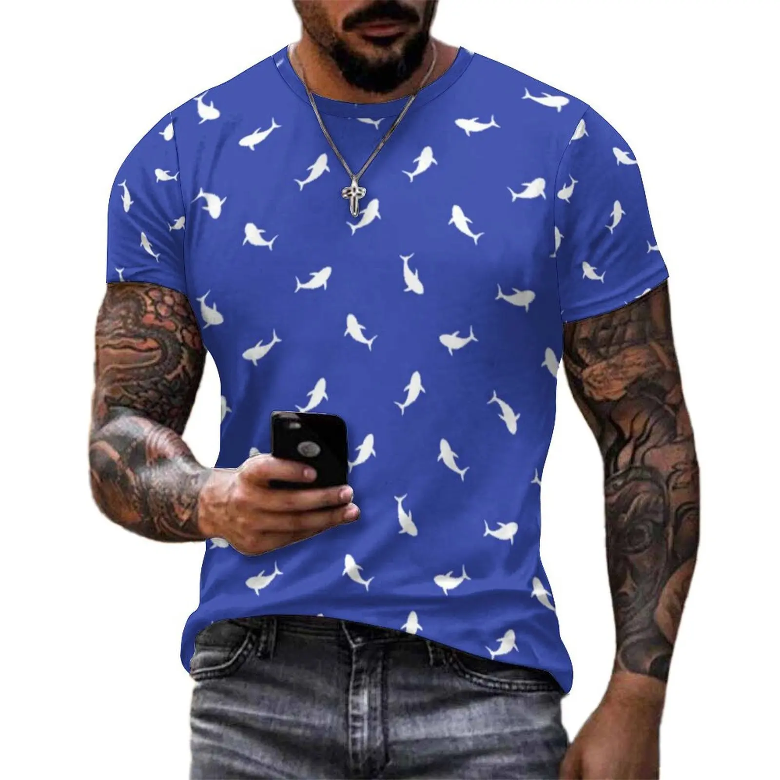 Beach T-Shirt Whale Shark T Shirts Marine Life Print Classic Hippie Tee Shirt For Men Short-Sleeved Printed Plus Size Clothes