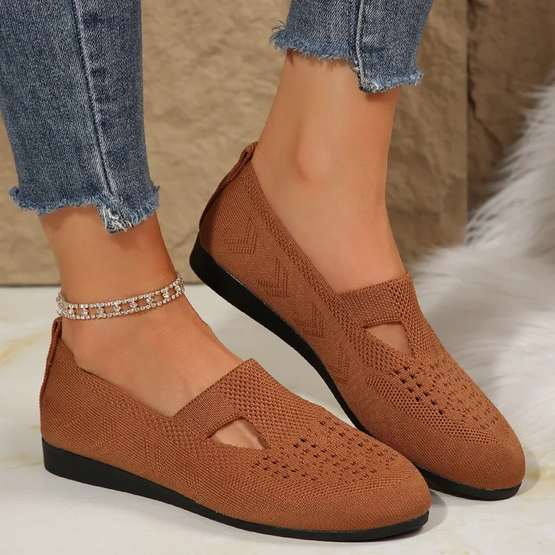 Women's Flat Shoes 2025 Selling New Comfortable Round Toe Lightweight Mesh Breathable Ballet Shoes Casual Slip-on Mom Shoes