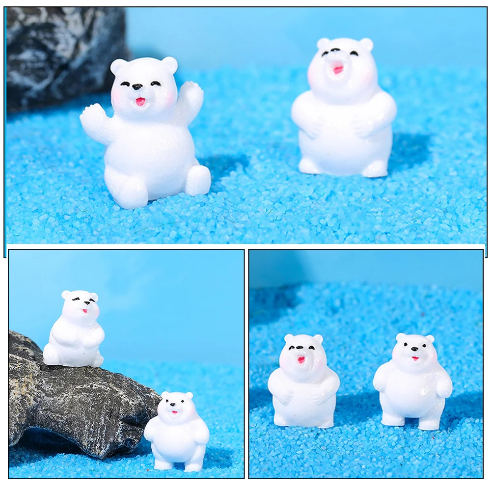 12 Pcs Small Landscape Ornaments Miniature Bear Figurines Statue Decor Garden Desktop White Resin Crafts