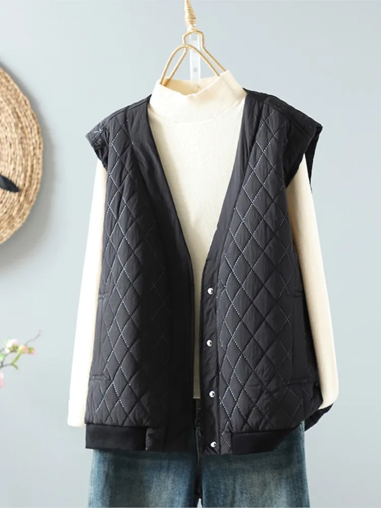 FIBRARN-Gilets en coton rembourrés pour femmes, manteau à carreaux, vestes décontractées pour dames, gilets respirants, mode automne et hiver