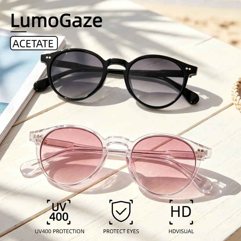 

LumoGaze Fashion Vintage Women's Sunglasses Rivet Design Men's Acetate Sunglasses UV400 Lunettes De Soleil Nylon Colored Lenses
