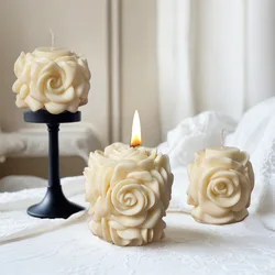 New Geometric Rose Pillar Candle Silicone Mold Handmade Craft Flower Column Aromatherapy Candle Plaster Mould Xmas Decor Gifts