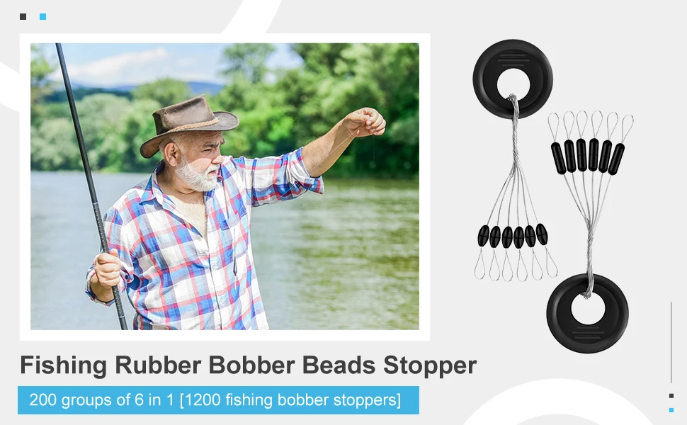 Angel-Bobber-Stopper aus Gummi, 6-in-1-Schwimmer-Sinker-Stopps, schwarzer ovaler Zylinder, L M S-Schwimmer-Stopp verfügbar – Detail 10