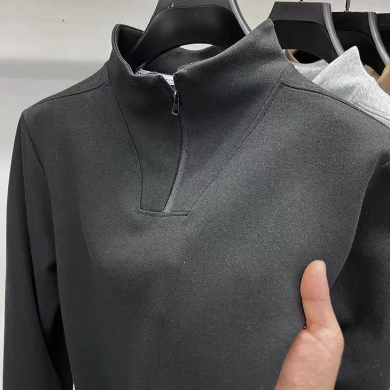 Meia-zip gola alta pulôver primavera outono moletom para homem de manga comprida exterior wear casual camisa de fundo camiseta topo