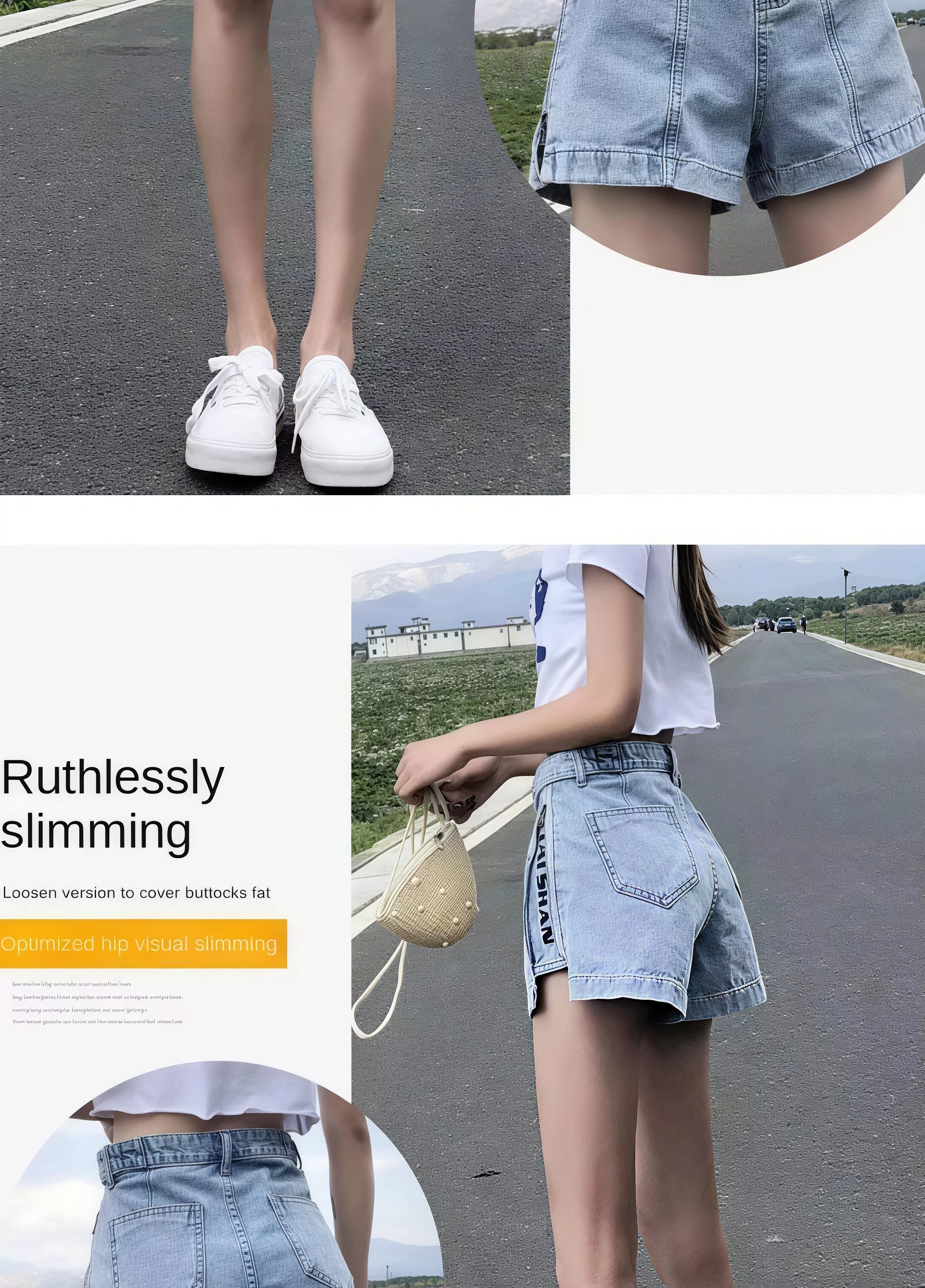 Damen High-Waist Denim-Shorts Sommer Seitenreißverschluss Split-Buchstabendruck A-Linien-Shorts Lose Lässige Anti-Scheuer-Hot-Pants Streetwear – Detail 9