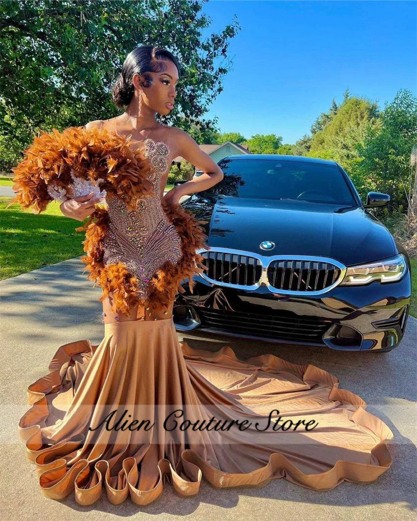 فاخر طويل حورية البحر فساتين لحضور الحفلات الموسيقية حبة الريش الماس رداء مساء فستان عيد ميلاد 2025 رداء دي سواريه مخصص