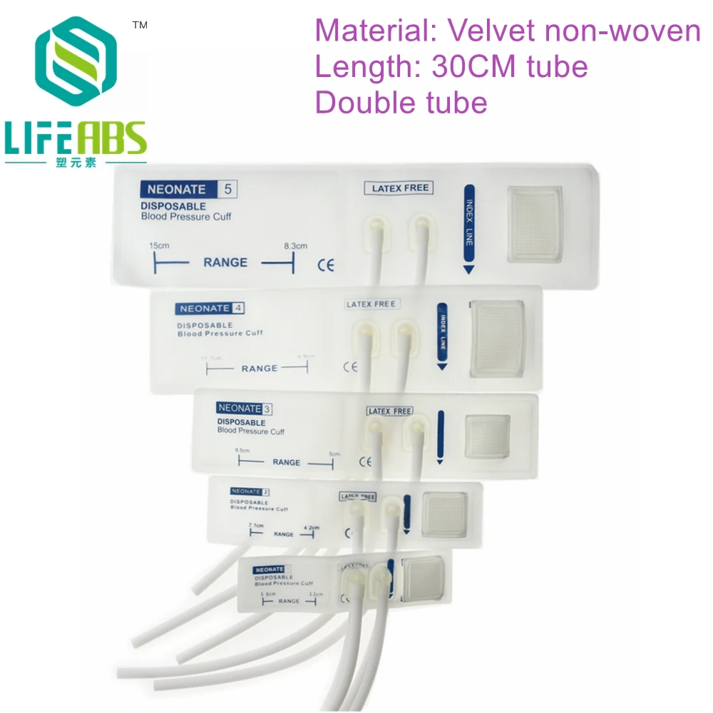 

5 Size of Arm Blood Pressure Cuffs Neonate Disposable Nibp Cuff Double Tube Tpu Cuffs for Neonatal Monitor