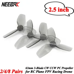 NEEBRC 2/4/8 Pairs 2.5inch 63mm 2CW 2CCW 3-Blade PC Propellers for FPV Racing Drone RC Plane Airplane DIY Model Toy Parts