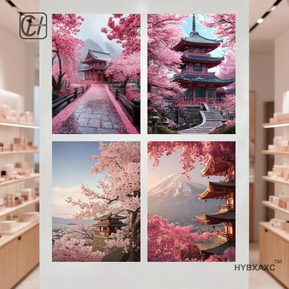 Japanese Garden Scene Cherry Blossom Trees Poster Sakura Pond Beautiful Landscape Canvas Painting Wall Art for Room Home Decor