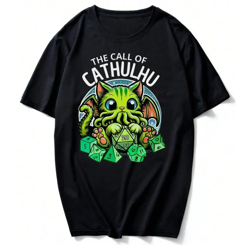 2026 Funny Cat Shirt CALL OF CATHULHU Cthulhu Tshirt Cathullu Geeky Cryptid Mindflayer Lovecraft Cat Kitten Playing Ttrpg Dice G