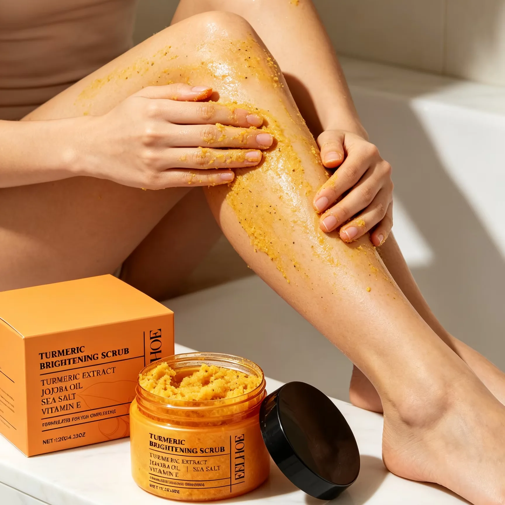 EELHOE Turmeric Scrub to Remove Dark Spots Remove Dead Skin Brightening Deep Cleaning Exfoliator Sea Salt Smooth Body Scrub 120g