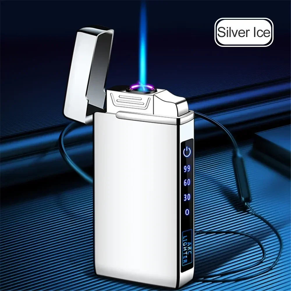 

3в1 струйная зажигалка, металлическая ветрозащитная беспламенная электрическая зажигалка, дисплей мощности, зарядка через USB, плазменная бутановая газовая зажигалка с фонариком