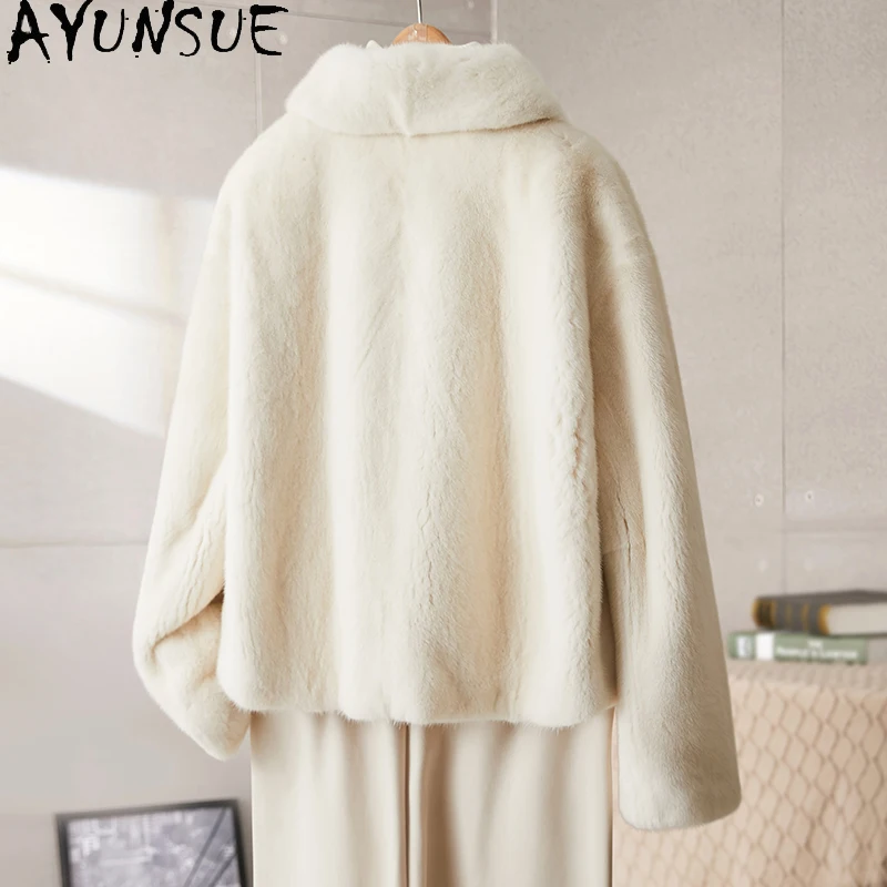 سترة نسائية من فراء المنك الطبيعي من AYUNSUE بياقة مقلوبة سترات من الفرو الحقيقي لملابس النساء جودة عالية من المينك الكامل شوبانا Жénska