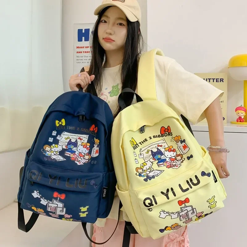 

Ins Hello Kittys Backpack Schoolbag Cute All-Match Light Large Capacity Student Nylon Leisure Travel Bags for Woman