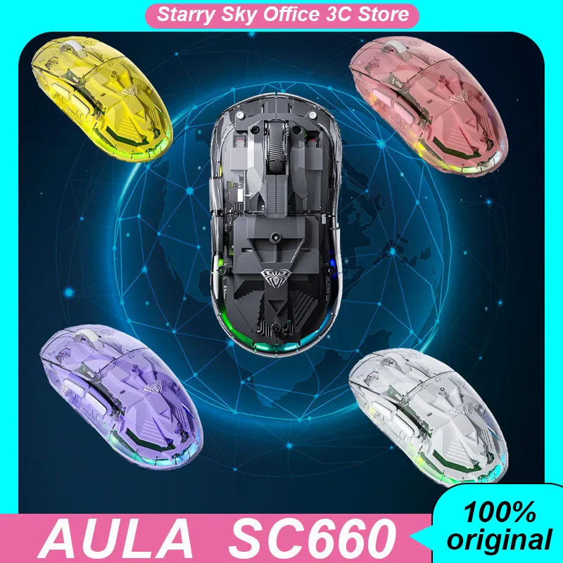 

Aula Sc660 Wireless Mouse Bluetooth 3mode Transparent Dpi Five Speed Adjustment Lightweight Rgb Esports Gaming Laptop Mouse Gift