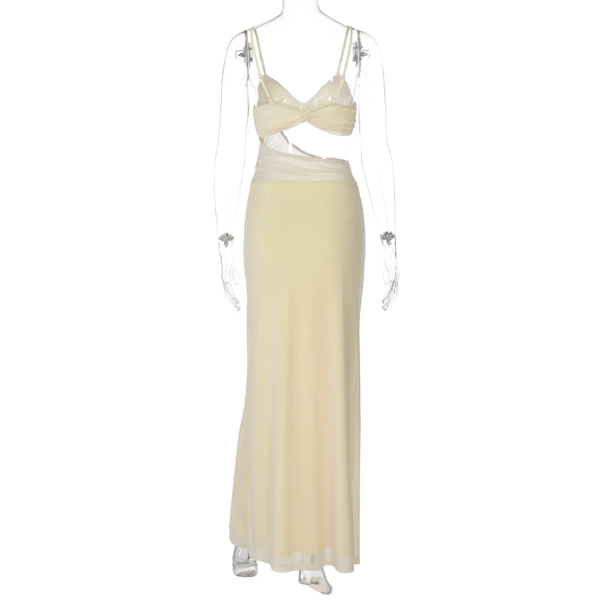 Sheer Mesh Patchwork Sling Bodycon Maxi Party Dress Women Sexy V-neck Spaghetti Straps Backless Slim Holiday Beach Long Robe