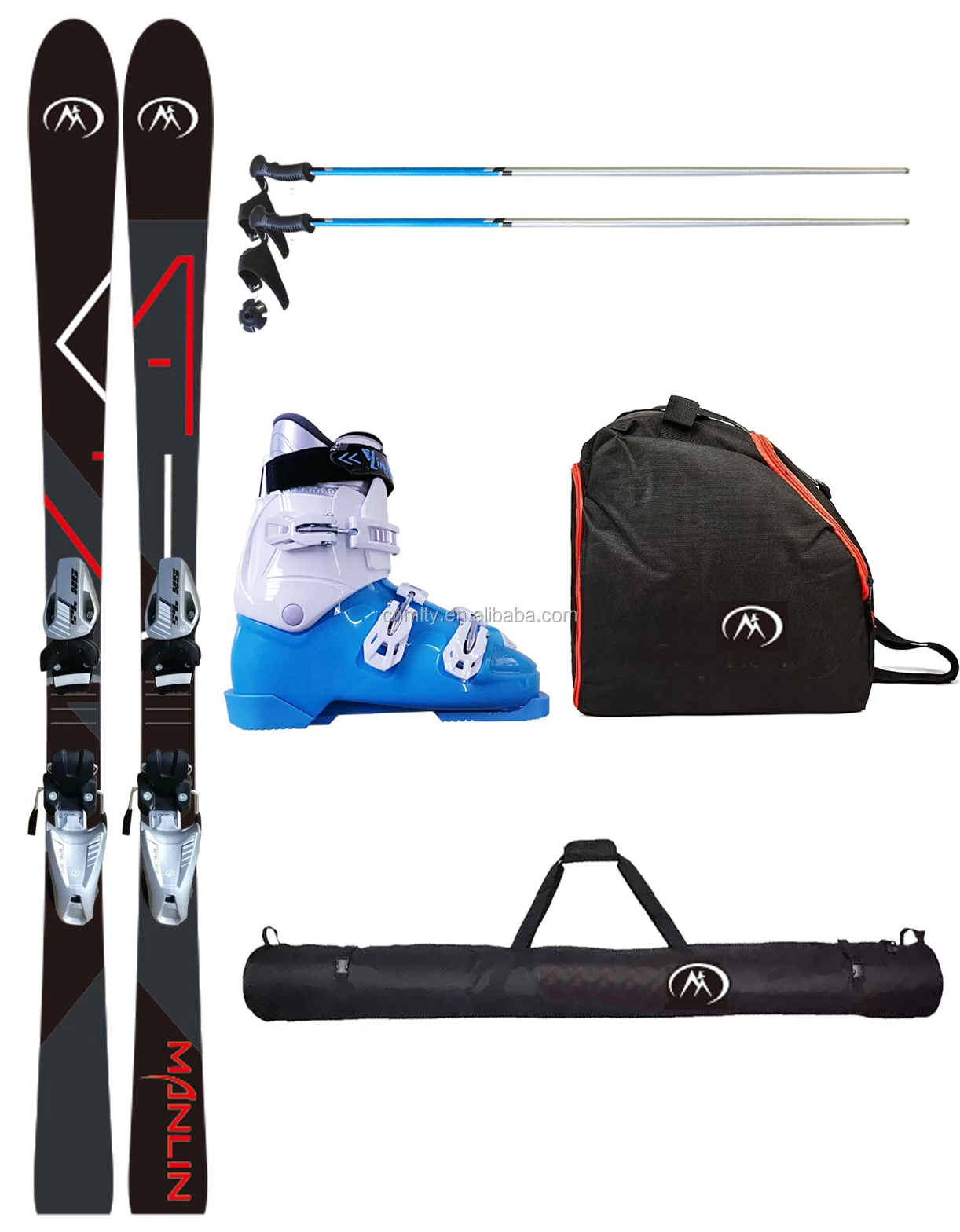 Manlin All Mountain Alpine Set Ski incluye esquís + botas + ataduras + postes + bolsas al por mayor de invierno