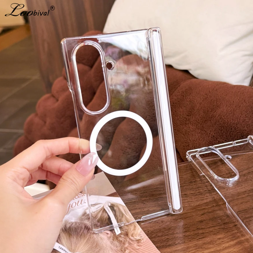 Luxuriöse Transparente Harte Acryl-Hülle für Samsung Galaxy Z Fold 7 6 5 4 Zfold Fold7 Magnetische Klare Stoßfeste Ultra-Schlanke Abdeckung