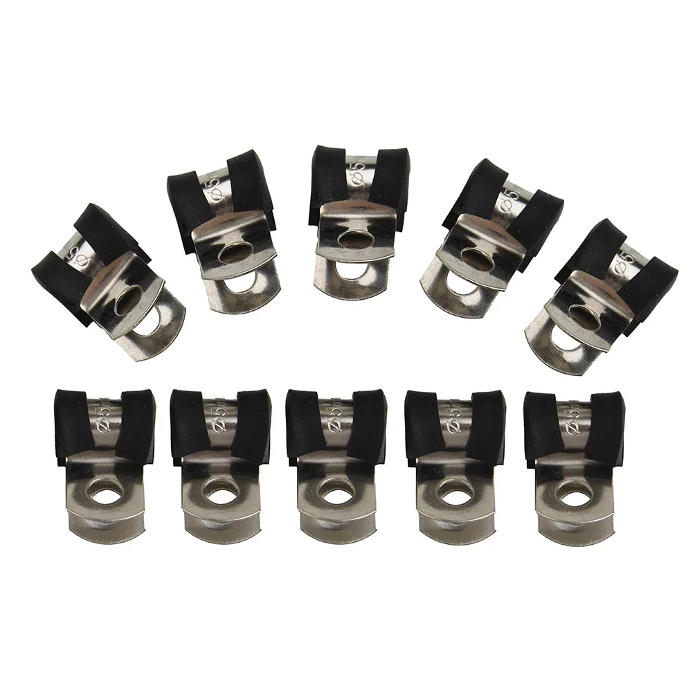 10pcs Hose Clamp Galvanized Iron Rubber Lined P Clips Hose Pipe Clamp Cable Mounting Clip 5MM Diameter 15mm Bandwidth Hardware