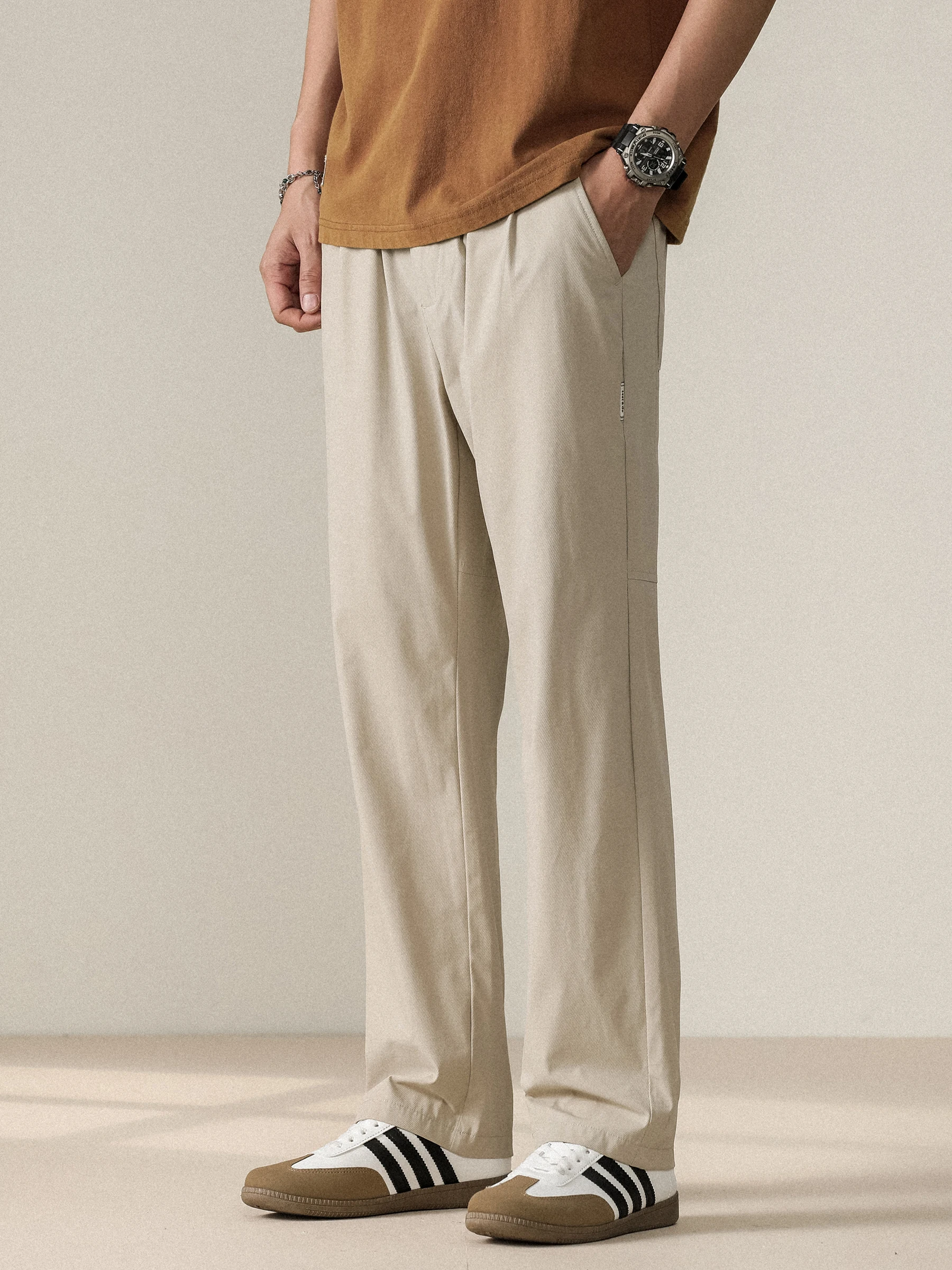 

Men's Summer Casual Straight Leg Suit Pants Ice Silk Qui Dry Wide Leg Loose Floor Length Sports Long Trousers Breathable