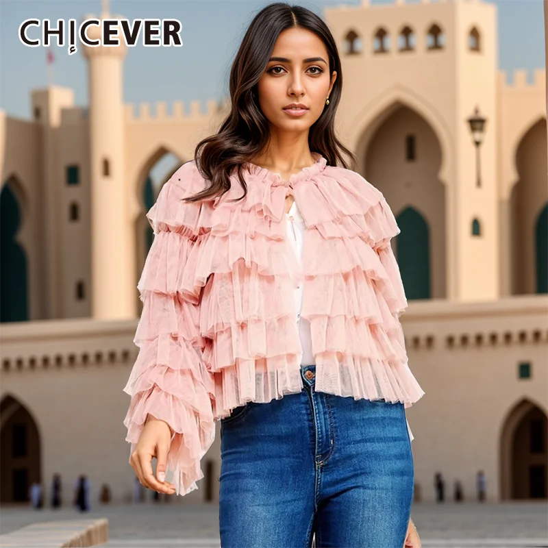 CHICEVER Casual Solid Layered Blouses For Women Round Neck Long Sleeve Fashion Minimalist Loose Blouse Female Clothes Spring New