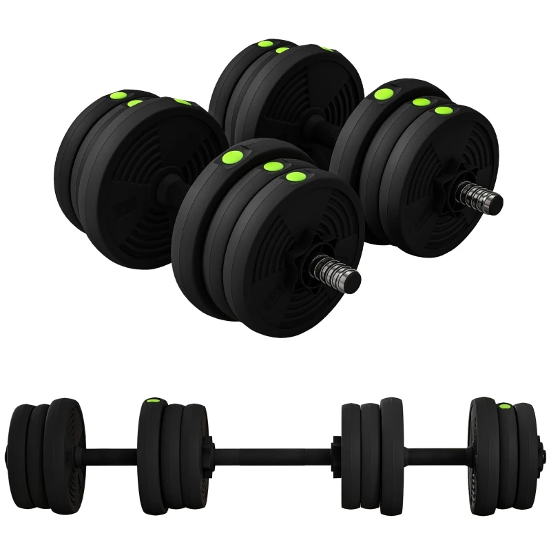 2-in-1 Hantel- und Langhantel-Set, 40 kg Gesamtgewicht, rutschfest, bodenfreundlich, Schwarz/Grün