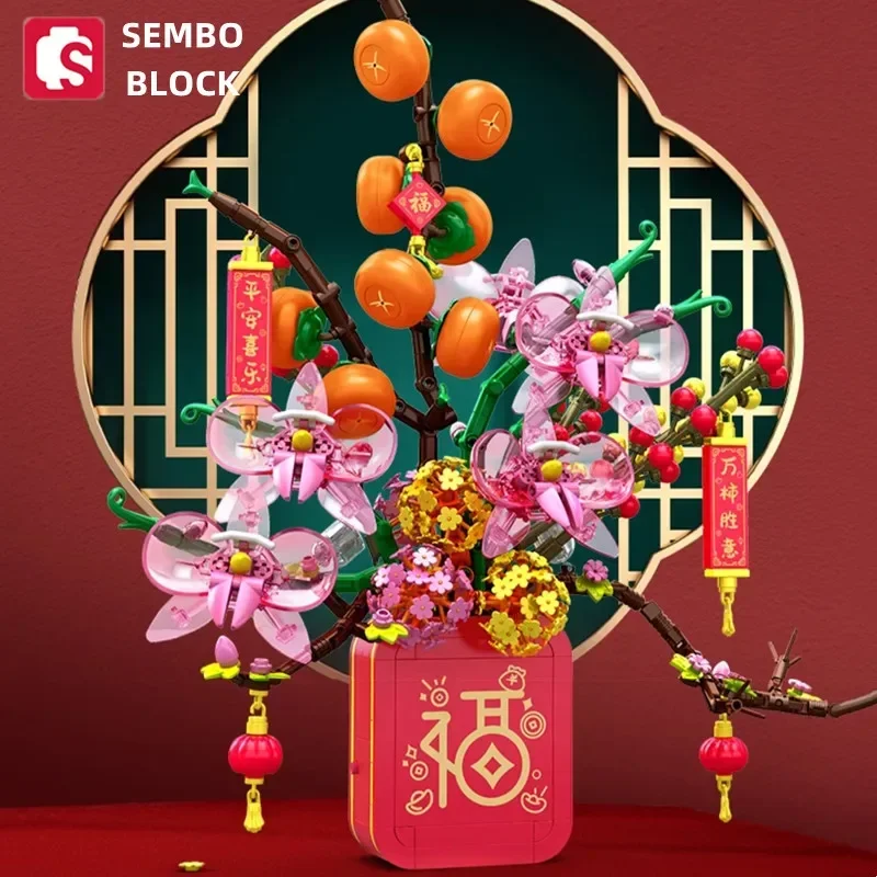 

Genuine SEMBO BLOCK Good Luck Building Blocks Everlasting Flower Assembly Model Girls Toys New Year Gift Decorative Ornaments