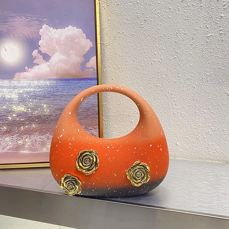 Women's Golden Rose Versatile Shoulder Bag Acrylic Goose Egg Crescent Crossbody Bag Ladies Commuting Handbag Casual Party Bag view 4