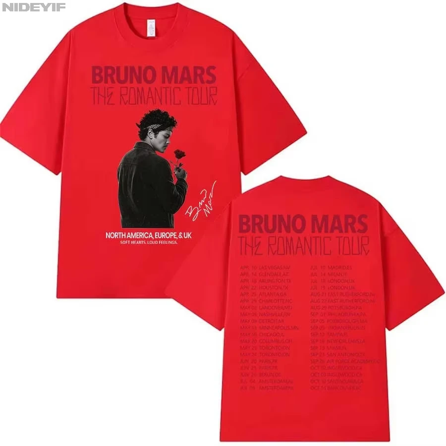 Bruno Mars The Romantic Tour T-Shirt für Herren- und Damenbekleidung, Hiphop-Streetwear-Tops, Baumwolle, 2026, Sommer-T-Shirt – Detail 7