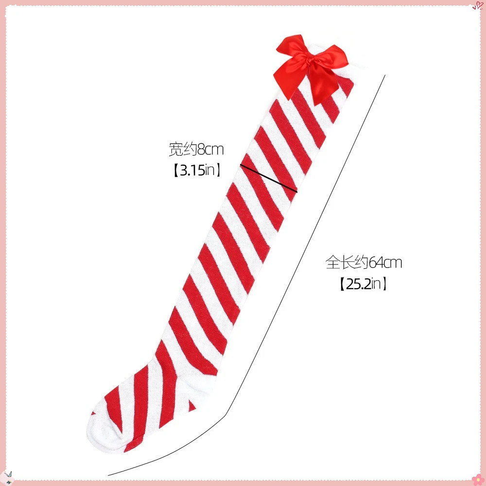 جوارب عيد الميلاد: جوارب مخططة قطرية معلمة على شكل فيونكة، جوارب بلون الحلوى، جوارب نسائية عالية الفخذ #2