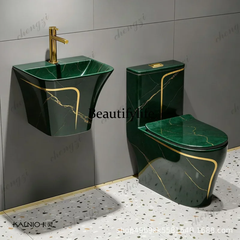 B456 -Quality One-Piece Colored Chrysanthemum-Pattern-Saving Ultra-Flush Floor-Mounted Toilet, Silent Household Standard