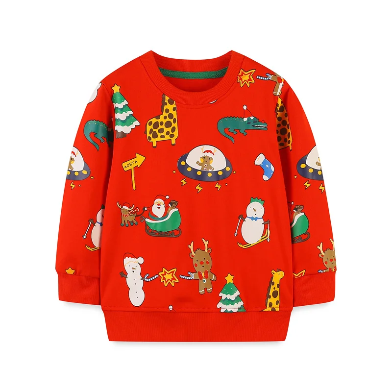 

Red Snowman Christmas Long Sleeve Sweatshirts for Boys And Girls Toddler Hooded Shirts Children's Costume Kids Clothing 2-7T