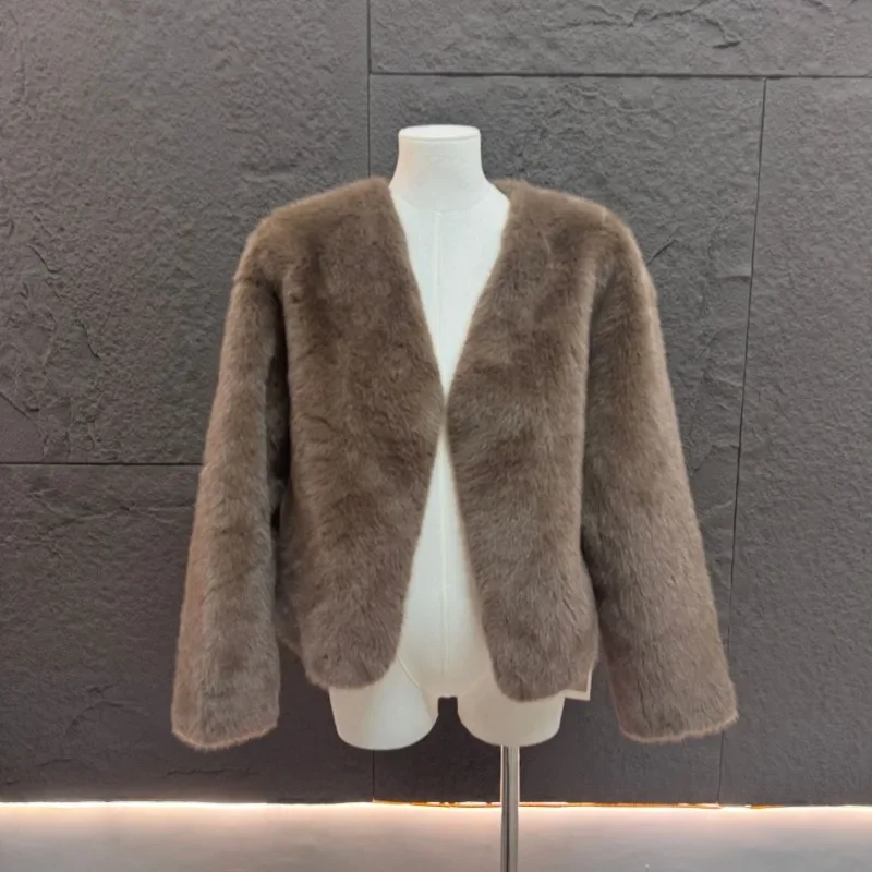 Cappotti invernali in pelliccia di visone sintetica da donna Nuova giacca a maniche lunghe con scollo a V Stili corti femminili Cappotto caldo addensato allentato Abbigliamento invernale