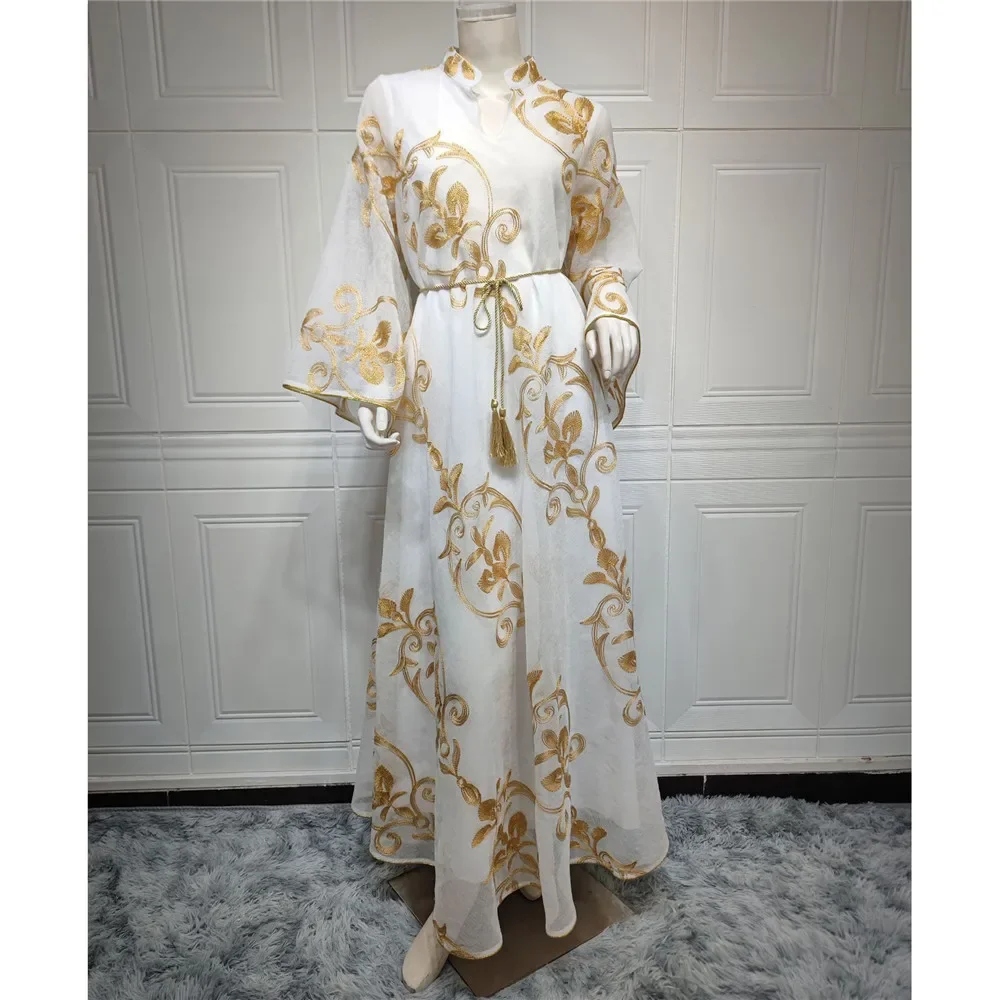 Mesh Embroidered Abaya Women Muslim Maxi Dress Ramadan Eid Jalabiya Dubai Turkey Kaftan Islamic Evening Gown Robe Caftan Abayas