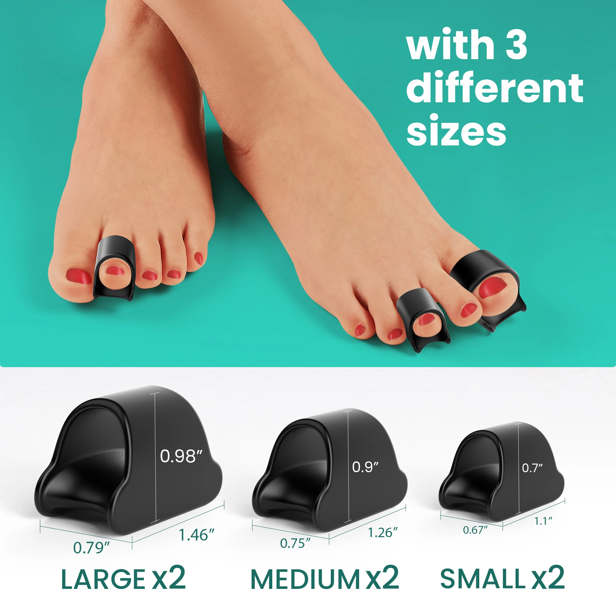 

2 шт./пара, черный гель, разделитель пальцев ног, инструмент для ухода за ногами, вальгусный бурсит, кукурузные волдыри, защита от боли, коррекция перекрытия пальцев