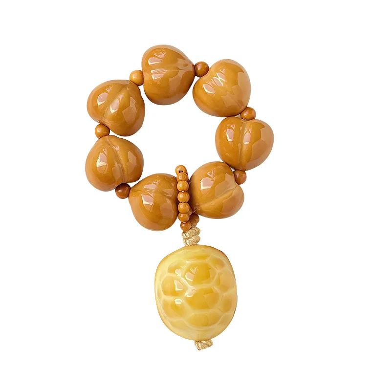 Natural Smooth Surface Yuanbao Heart Monkey Head Bracelet Hand Twisted Single Loop Unisex Cultural Play Mala Jewelry