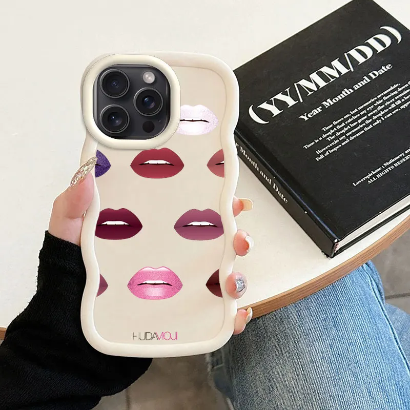 Sexy Girl Red Lips Macalong Phone Case for iPhone XR 11 12 13 14 15 16 PRO MAX PLUS Soft Coque Wavy edged Shockproof Cover