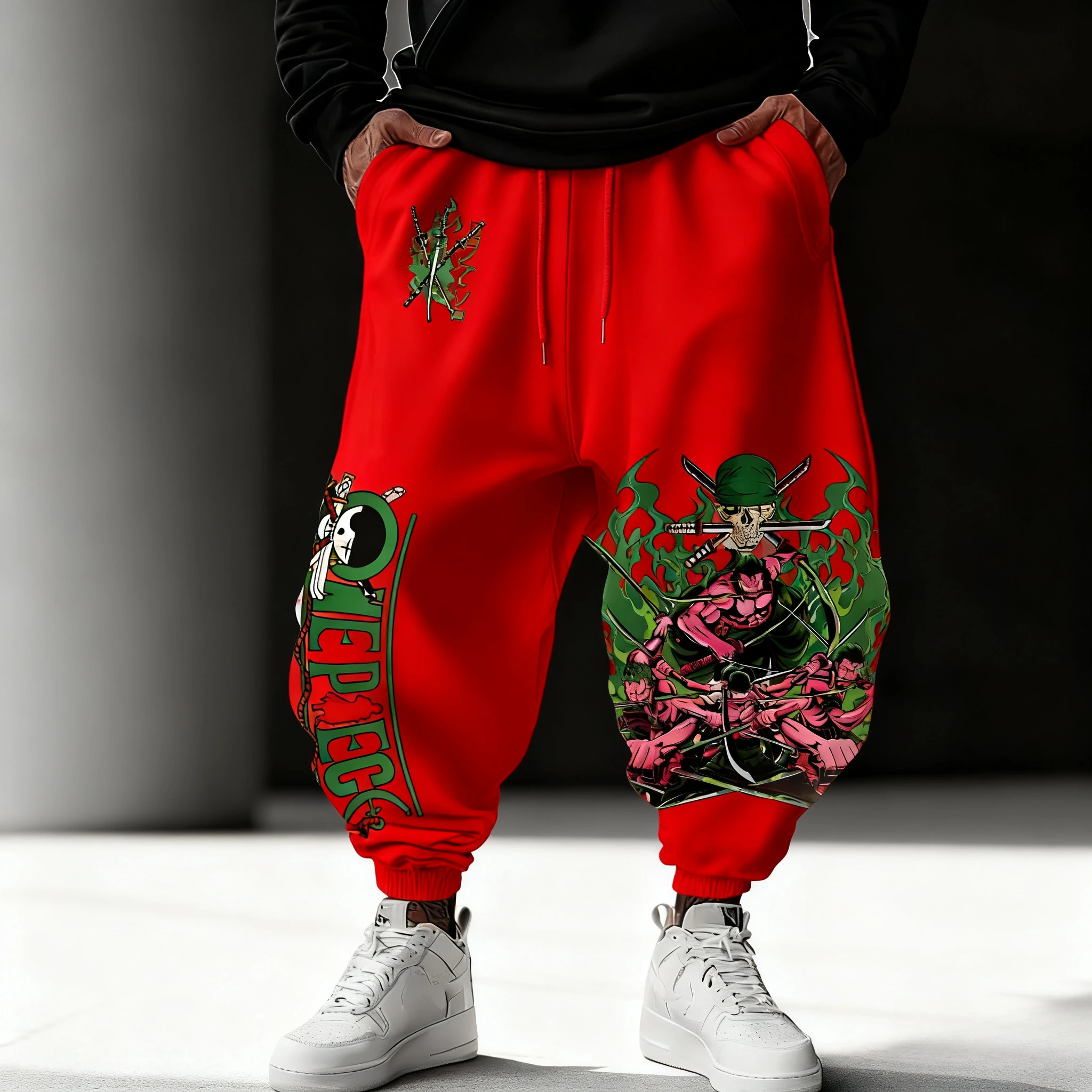 ONE PIECE Anime Roronoa Zoro Printed Sweetpants 2025 Autumn/Winter Men's New Hip Hop Trend Y2K Casual Loose Sports Tapped Pants