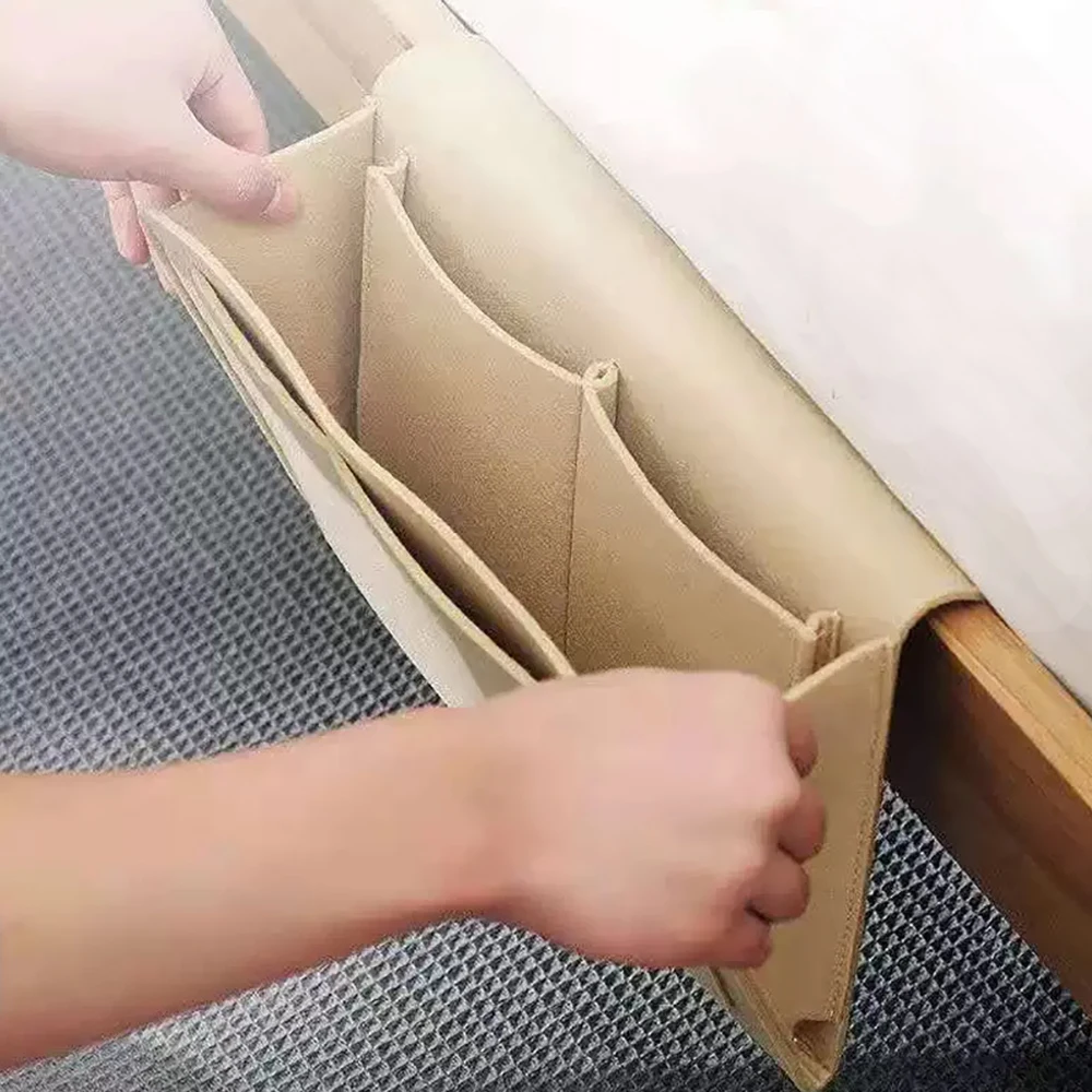 Pockets Bedside Caddy Bed Hanging Bag Felt Bed Storage Organizer Household Decor Accessories Maga,zine Phone Tablet Cables Box