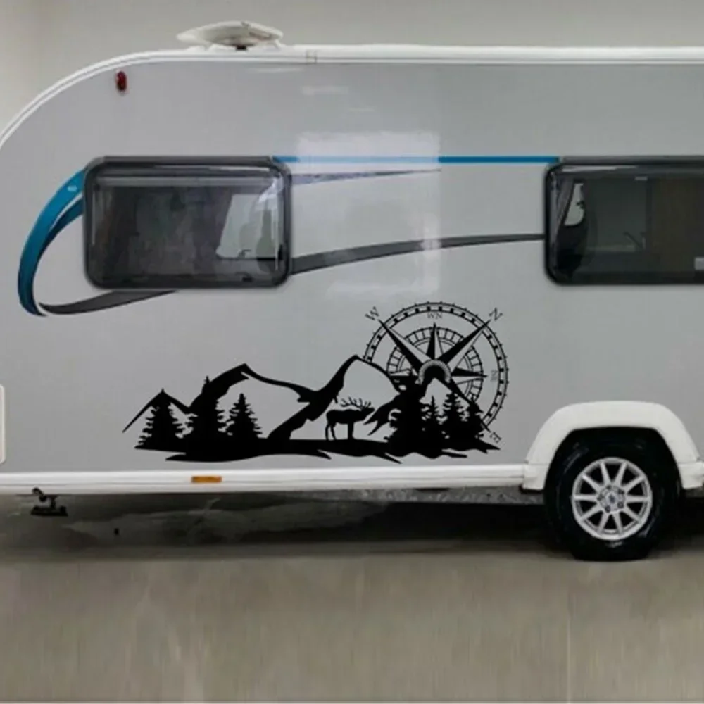 ملصقات سيارات لرسومات جبل الغابات للمنزل المتنقل Horsebox Caravan RV شاحنة التخييم ديكور الجسم شارات الفينيل الملحقات