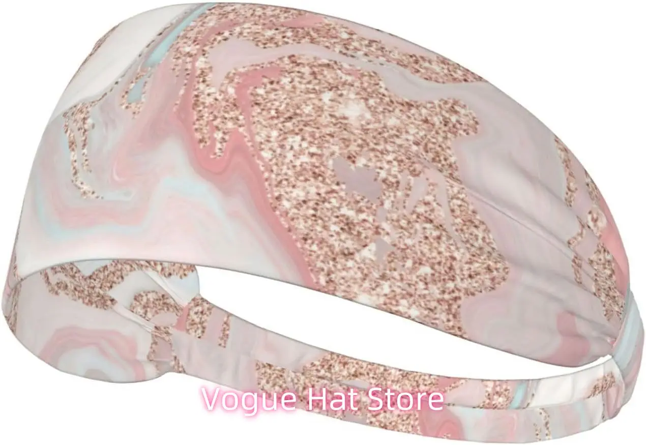

Rose Gold Glitter Coral Marble Workout Headbands Fashion Sports Sweatbands Yoga Hairbands for Fitness Athletic Non Slip