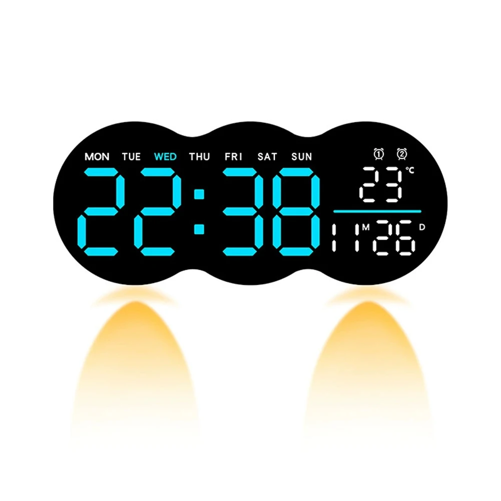 LED Wall Clock with Colorful Ambient Lighting and Remote Control; Displays Multiple Functions Including Time and Temperature