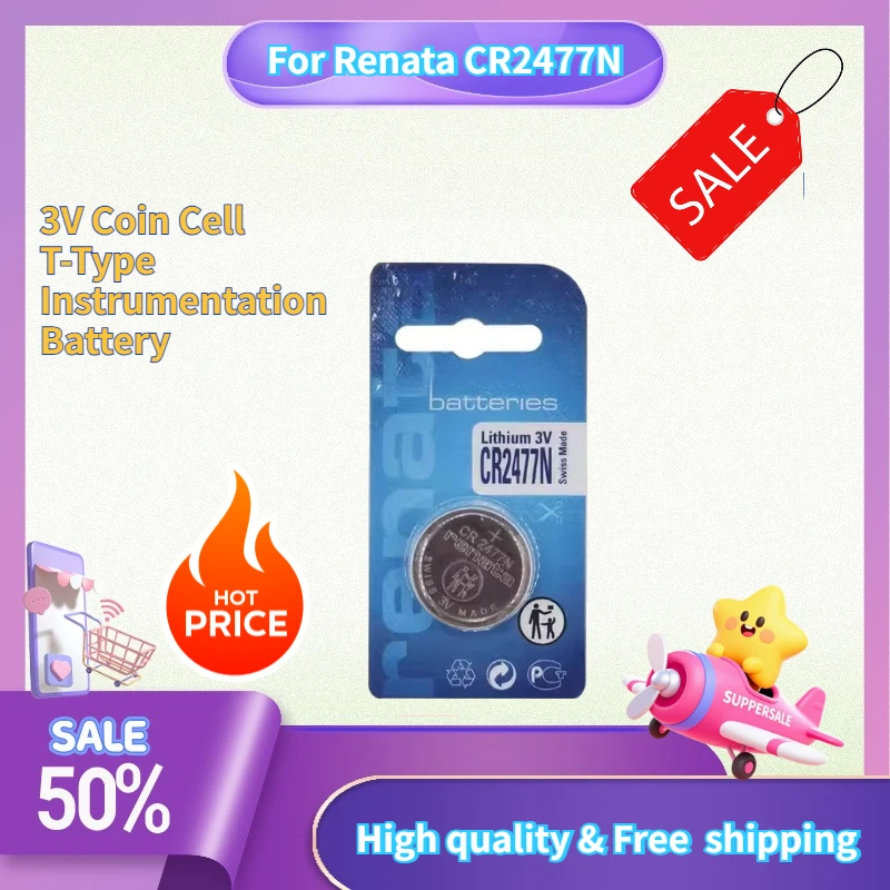 Batería de Litio de 3V para Renata CR2477N, Batería de Tipo T para Instrumentación